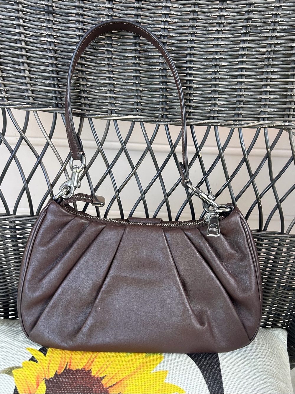 Coach Dark Brown Leather Pleated Shoulder Bag - Picture 2 of 4
